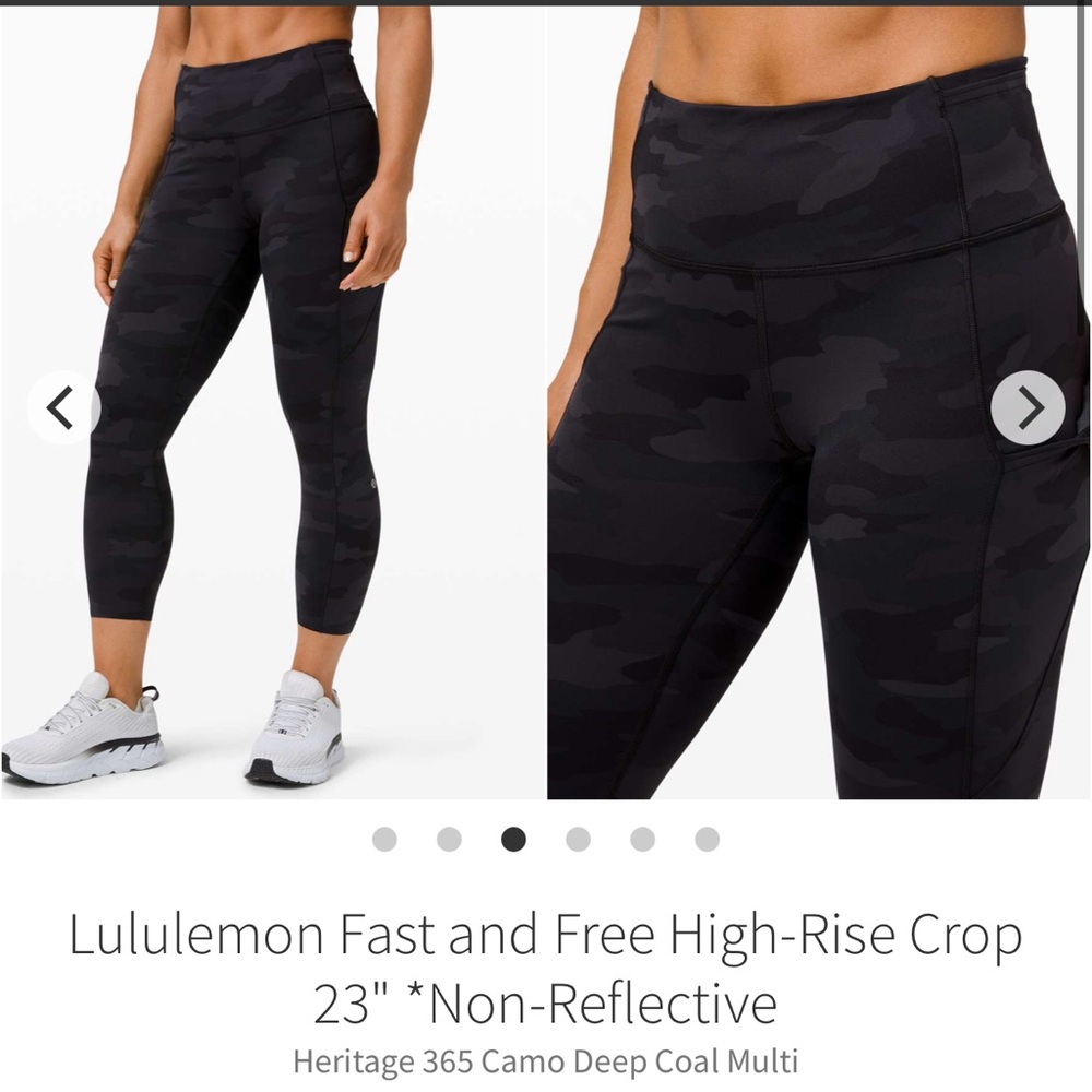 151-$65 NWT *FREE SHIPPING* Lululemon Fast and Free High-Rise Crop 23" Camo sz 4